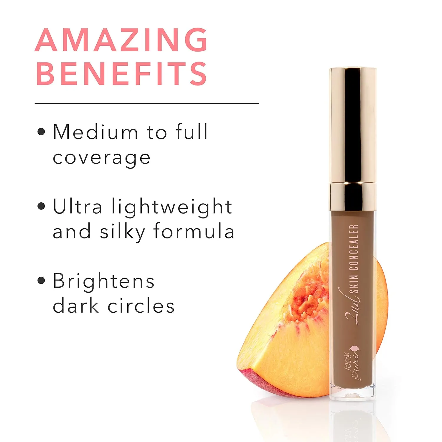 100% PURE 2nd Skin Concealer (Fruit Pigmented), Shade 7, Full Coverage, Lightweight, Liquid Concealer for Face, Under Eyes, Vegan Makeup (For Deep Skin w/Cool-Neutral Undertones) - 0.17 Fl Oz