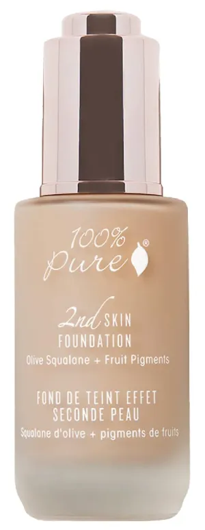 100% PURE 2nd Skin Lightweight Serum Foundation Anti-Aging Face Makeup - Blendable Coverage Liquid Hydration Boost for Soft Plumped Up Glow, Vegan Shade 5 (Neutral w/Peachy Undertone) - 1.18 Fl Oz