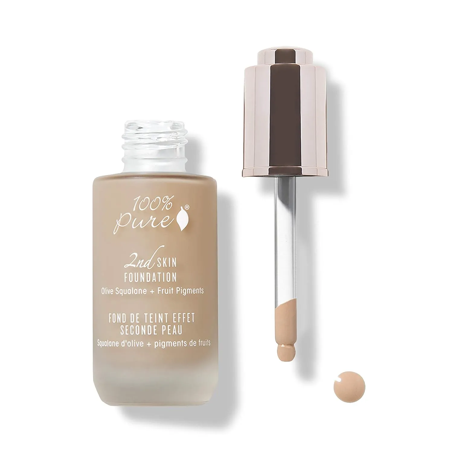 100% PURE 2nd Skin Lightweight Serum Foundation Anti-Aging Face Makeup - Blendable Coverage Liquid Hydration Boost for Soft Plumped Up Glow, Vegan Shade 5 (Neutral w/Peachy Undertone) - 1.18 Fl Oz