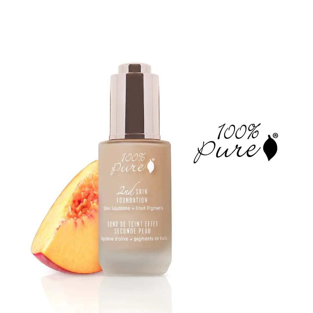 100% PURE 2nd Skin Lightweight Serum Foundation Anti-Aging Face Makeup - Blendable Coverage Liquid Hydration Boost for Soft Plumped Up Glow, Vegan Shade 5 (Neutral w/Peachy Undertone) - 1.18 Fl Oz