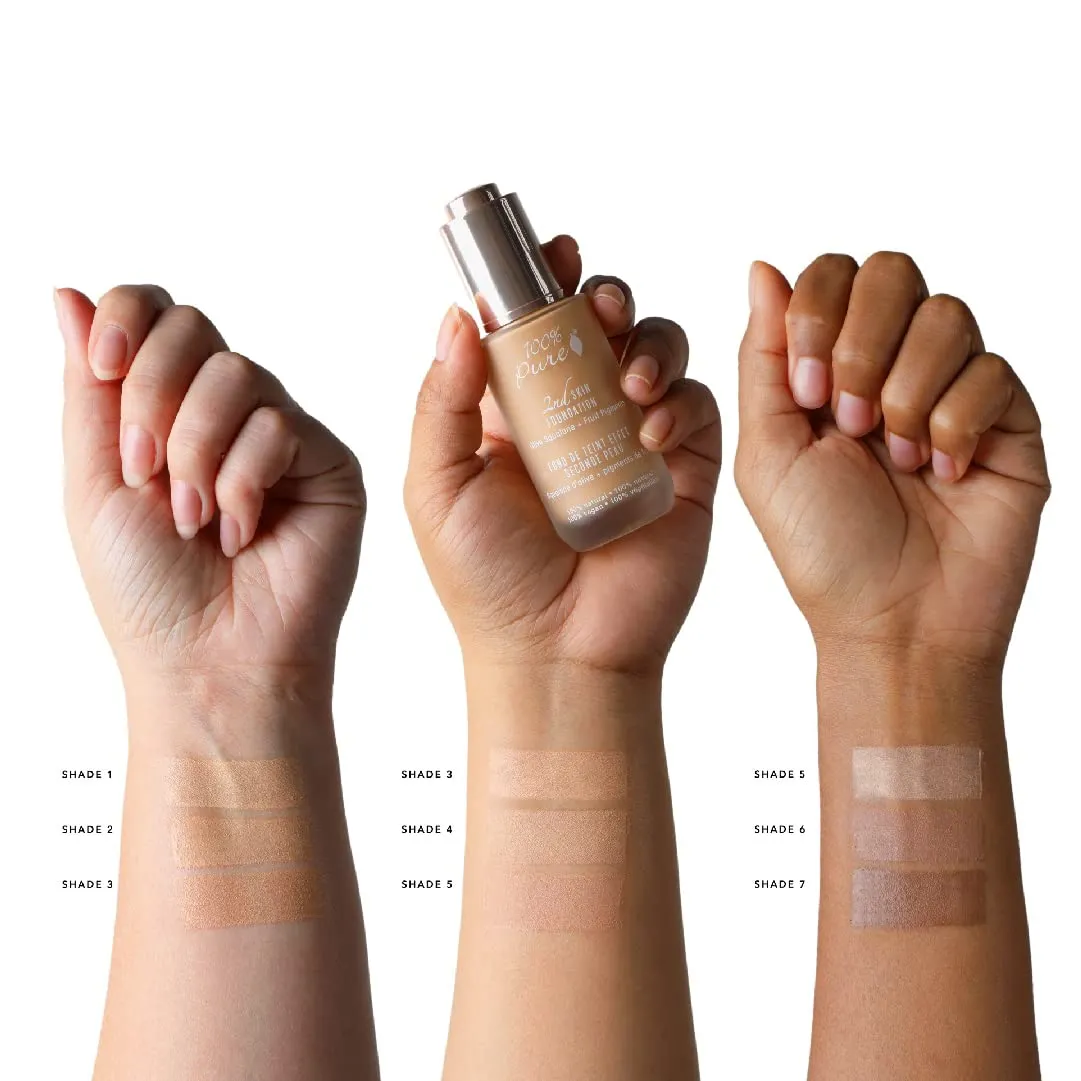 100% PURE 2nd Skin Lightweight Serum Foundation Anti-Aging Face Makeup - Blendable Coverage Liquid Hydration Boost for Soft Plumped Up Glow, Vegan Shade 5 (Neutral w/Peachy Undertone) - 1.18 Fl Oz
