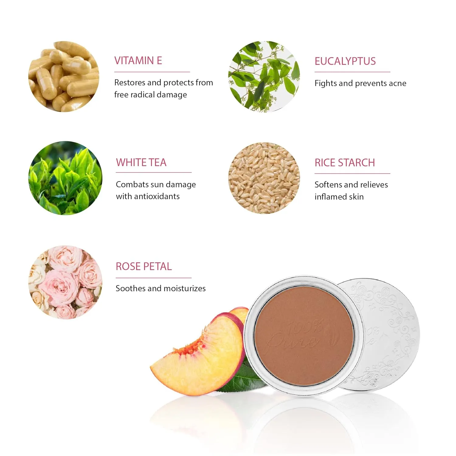100% PURE Powder Foundation Matte Finish Face Makeup - Oil Absorbing Pressed Poreless Concealer - Vegan Fruit Pigmented Cocoa Color (Deep Shade w/Neutral Undertones) - 0.32 Oz