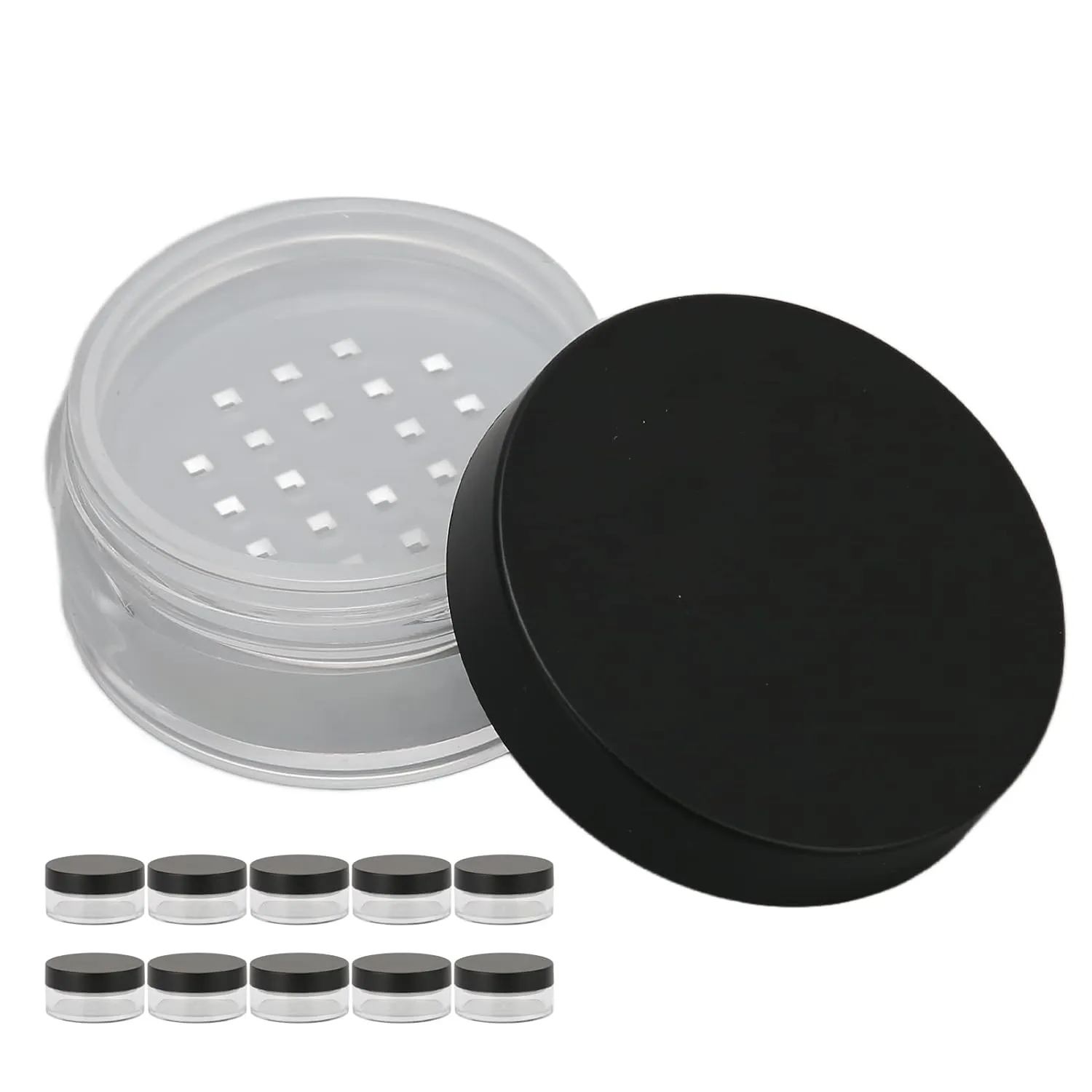 10pcs Plastic Empty Powder Case Face Powder Makeup Jar Travel Kit, Portable Loose Powder Jars, Reusable Plastic Cosmetic Sample Containers Empty Box DIY Case Circular, Wholesale Business