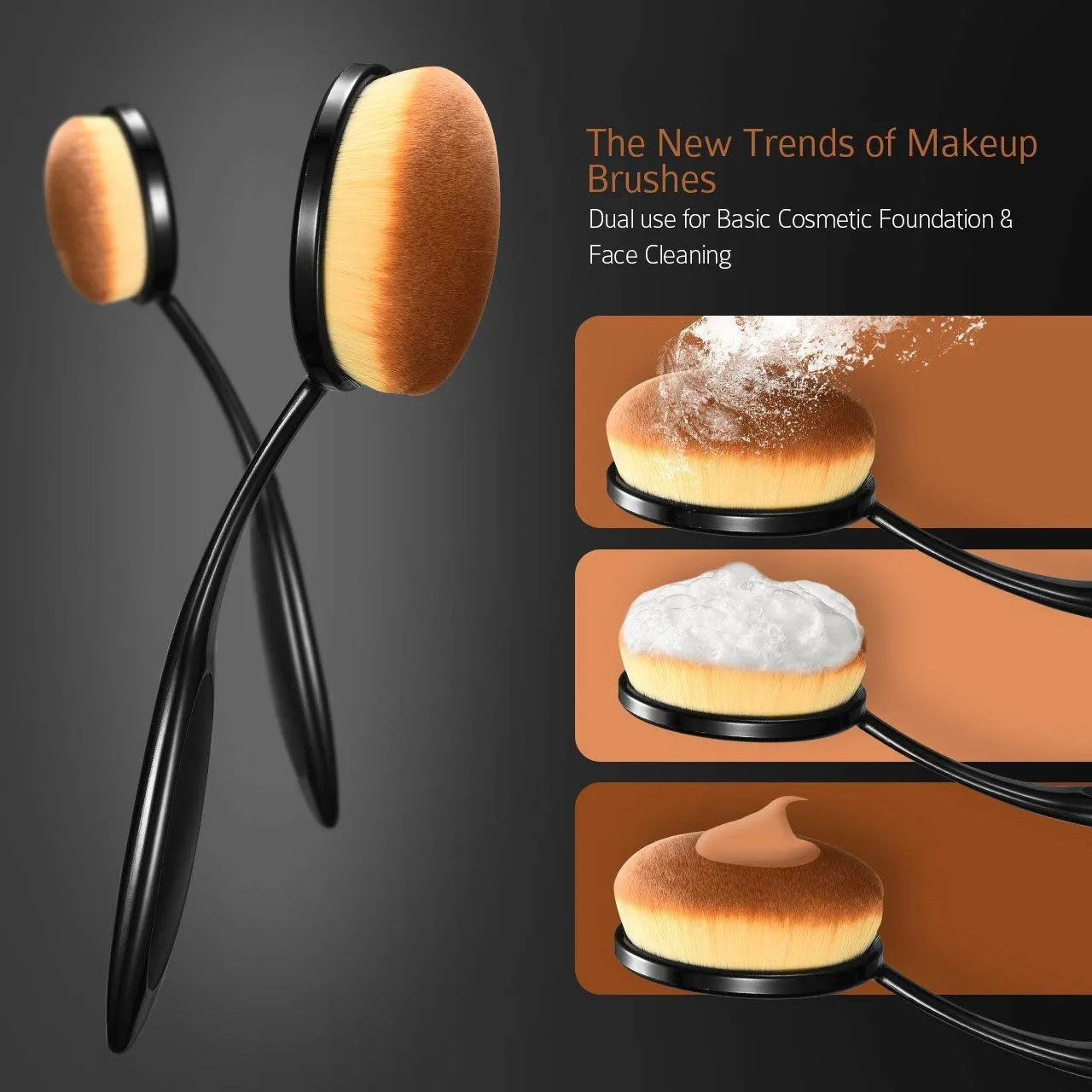 2 Sets Yoseng Oval Makeup Brushes 10 Fashionable Super Soft Professional Oval Toothbrush Foundation Contour Powder Blush Blending Brush Cosmetic Brushes Tool Set ink with Box Black（2 Pack）