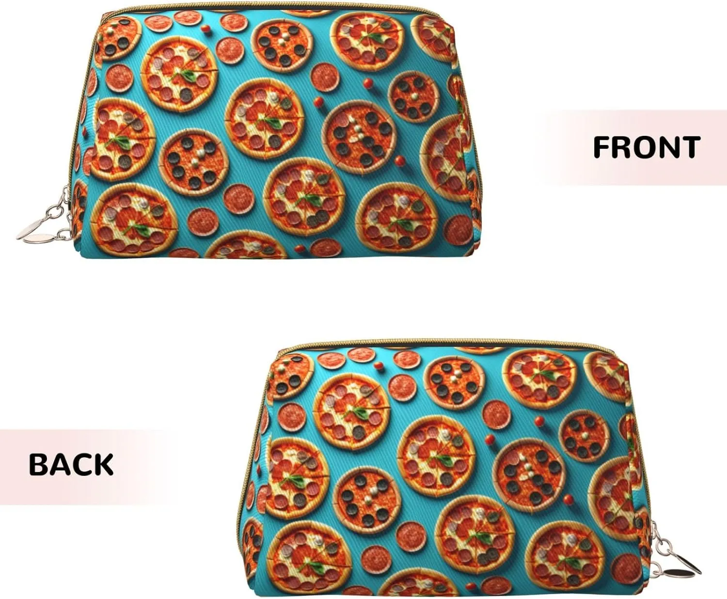 3D Pizza Pepperoni Printed Small Makeup Bag,Travel Cosmetic Bag Purse with Zipper,Water-resistant Makeup Organizer Bag for Women