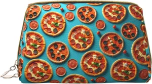 3D Pizza Pepperoni Printed Small Makeup Bag,Travel Cosmetic Bag Purse with Zipper,Water-resistant Makeup Organizer Bag for Women