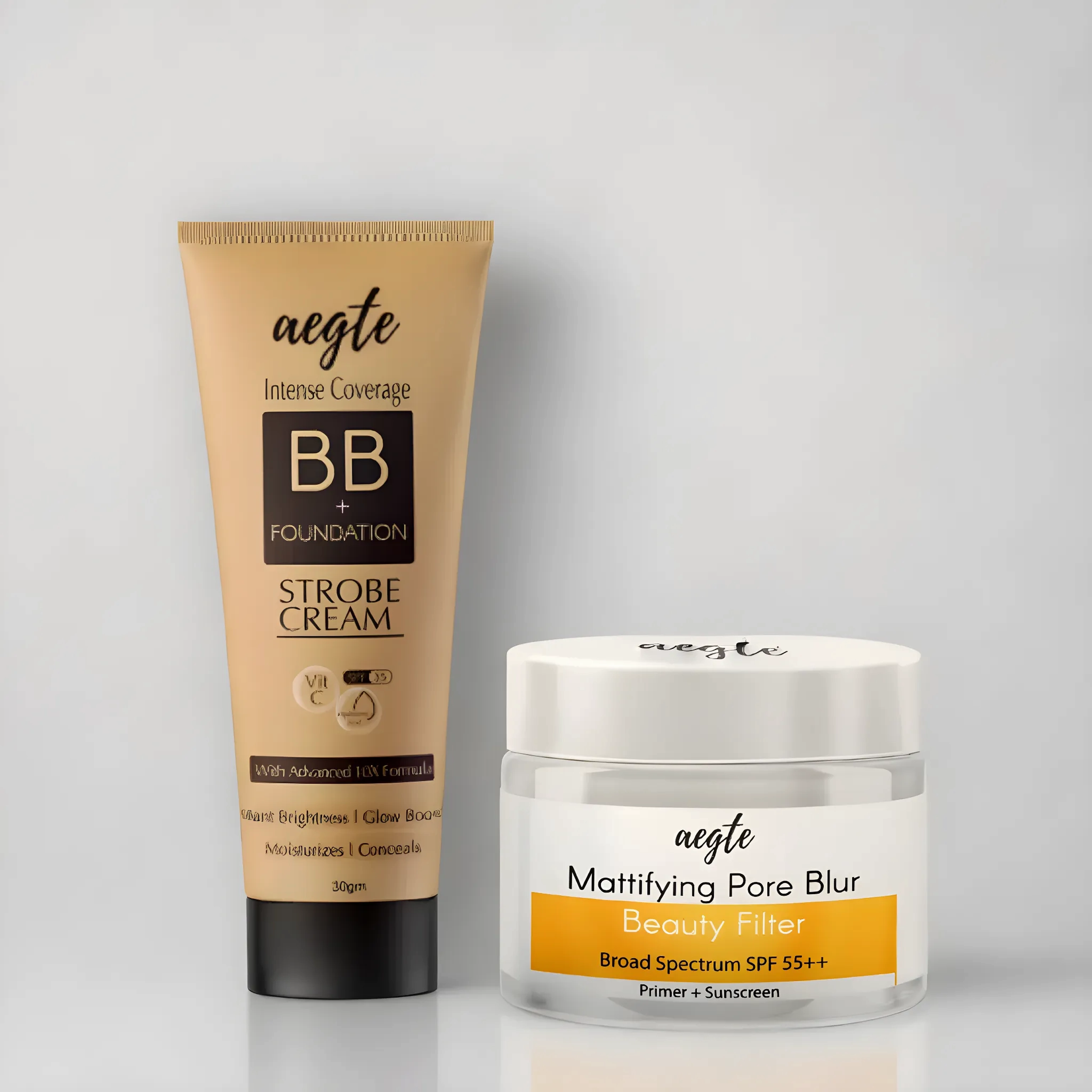Aegte Intense Coverage BB   Foundation Strobe Cream & Mattifying Pore Blur Beauty Filter Primer   Sunscreen