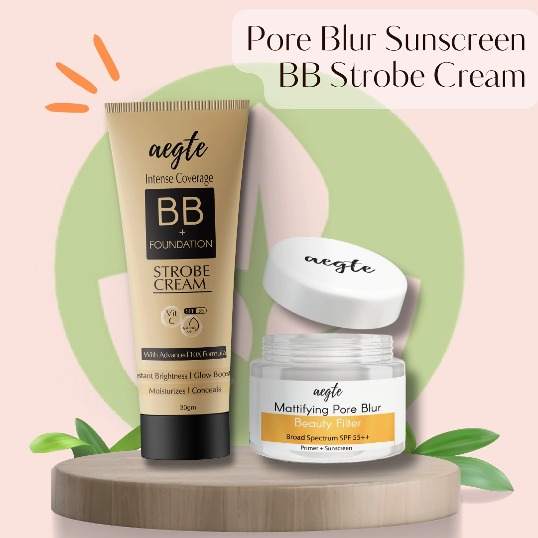 Aegte Intense Coverage BB   Foundation Strobe Cream & Mattifying Pore Blur Beauty Filter Primer   Sunscreen