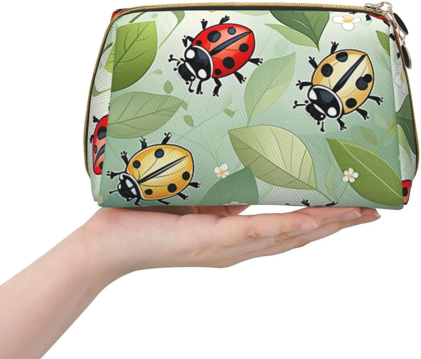 Art Ladybug Tracks Printed Small Makeup Bag,Travel Cosmetic Bag Purse with Zipper,Water-resistant Makeup Organizer Bag for Women