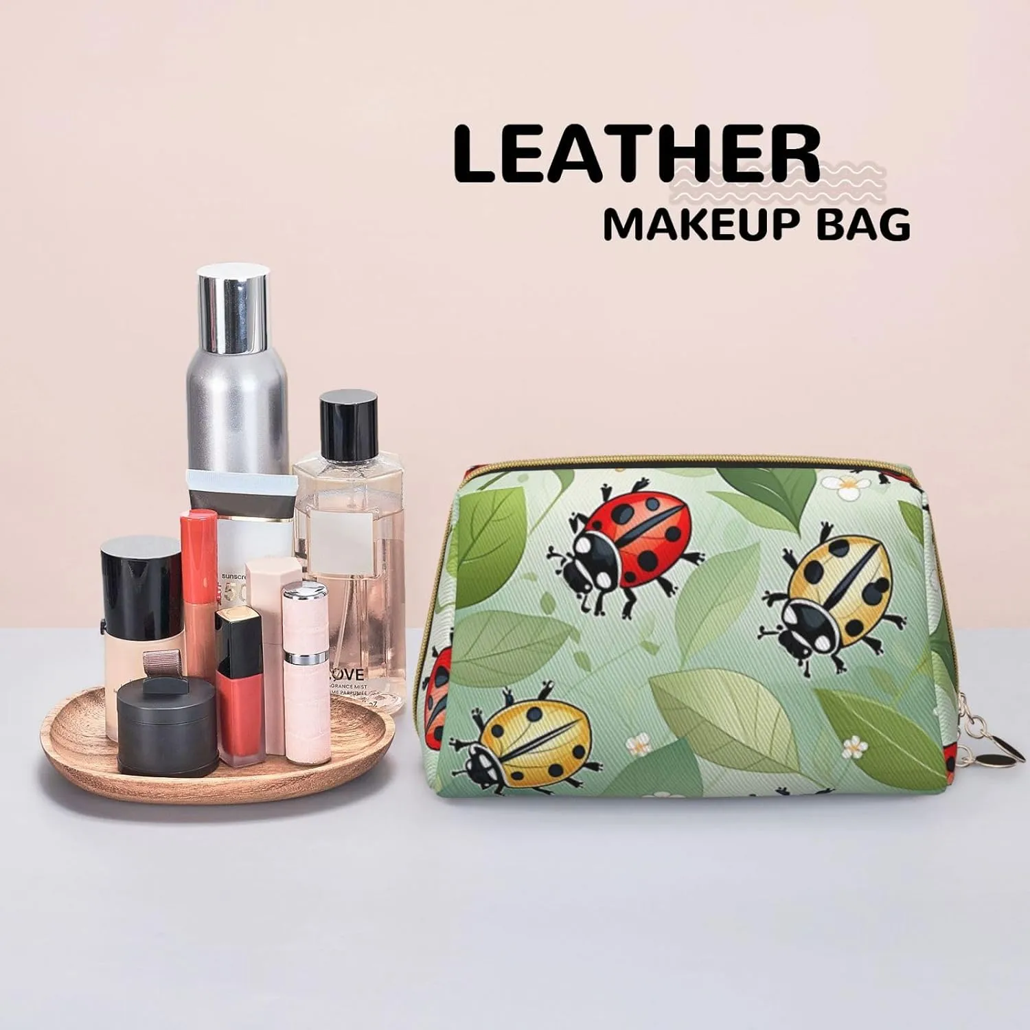 Art Ladybug Tracks Printed Small Makeup Bag,Travel Cosmetic Bag Purse with Zipper,Water-resistant Makeup Organizer Bag for Women