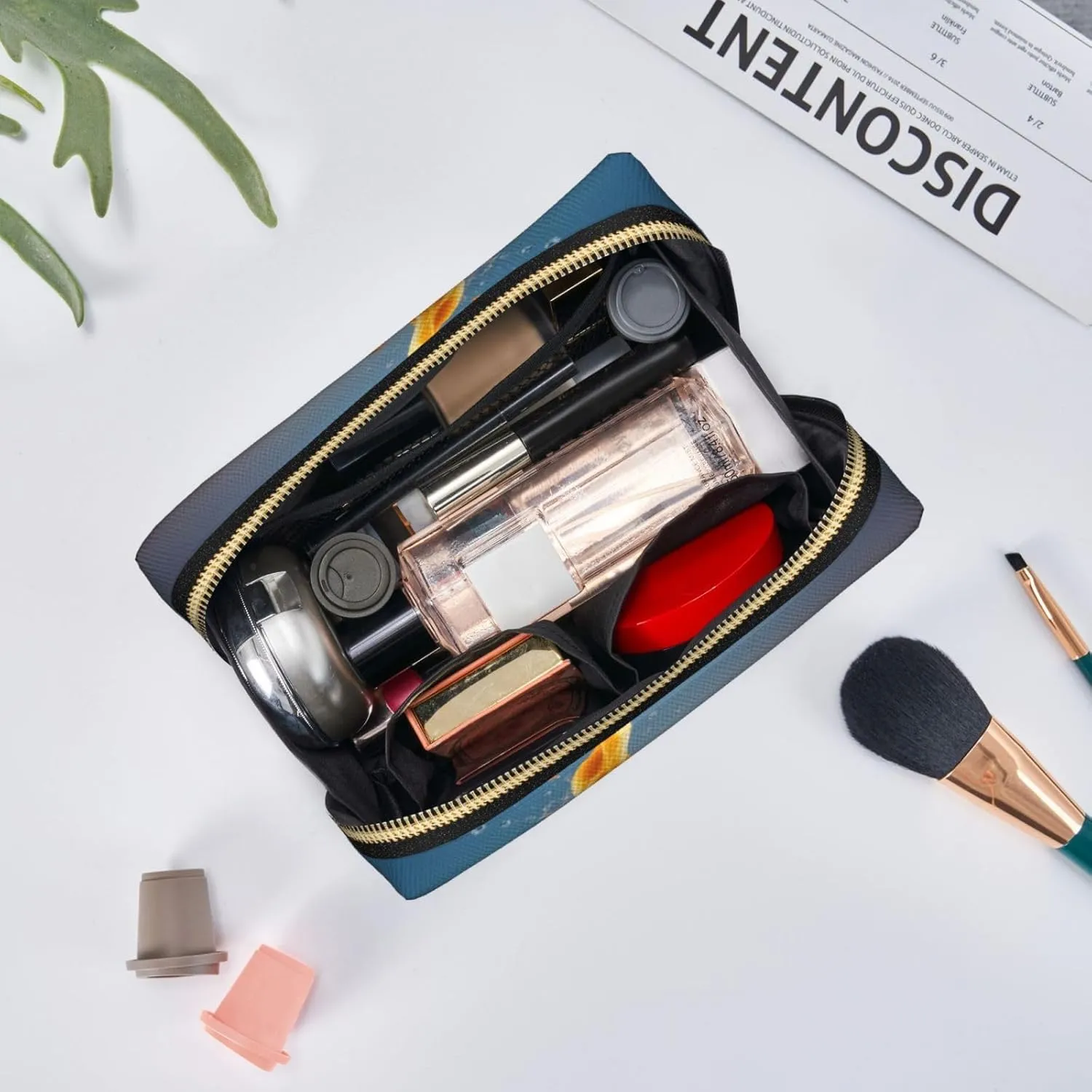 Basketball on Fire and Water Flame Splashing Printed Small Makeup Bag,Travel Cosmetic Bag Purse with Zipper,Water-resistant Makeup Organizer Bag for Women