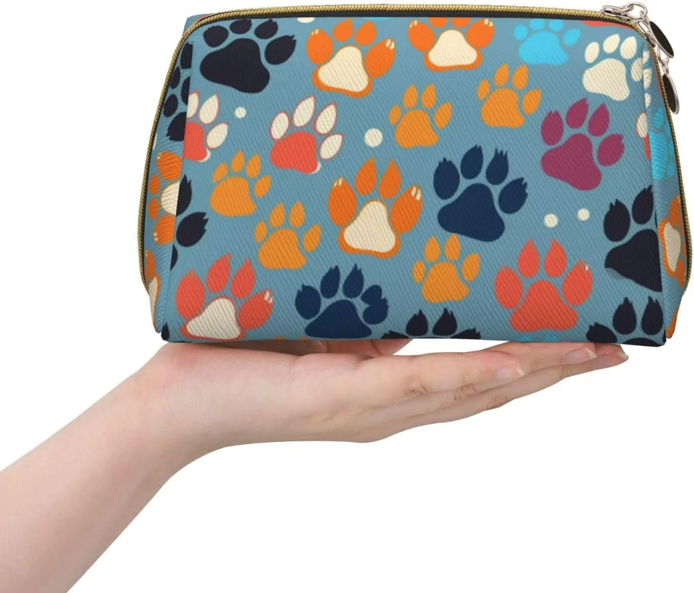 Bear paw Printed Small Makeup Bag,Travel Cosmetic Bag Purse with Zipper,Water-resistant Makeup Organizer Bag for Women