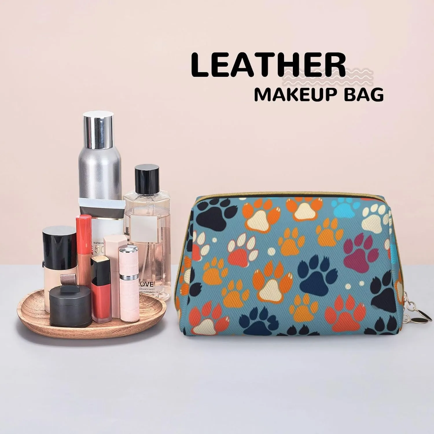 Bear paw Printed Small Makeup Bag,Travel Cosmetic Bag Purse with Zipper,Water-resistant Makeup Organizer Bag for Women