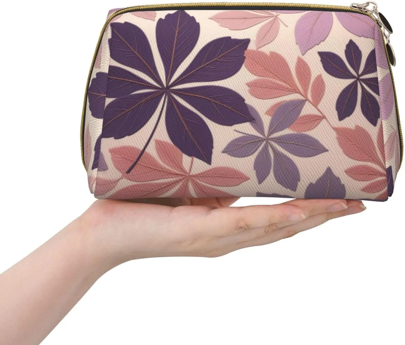Beautiful grape leaves Printed Small Makeup Bag,Travel Cosmetic Bag Purse with Zipper,Water-resistant Makeup Organizer Bag for Women