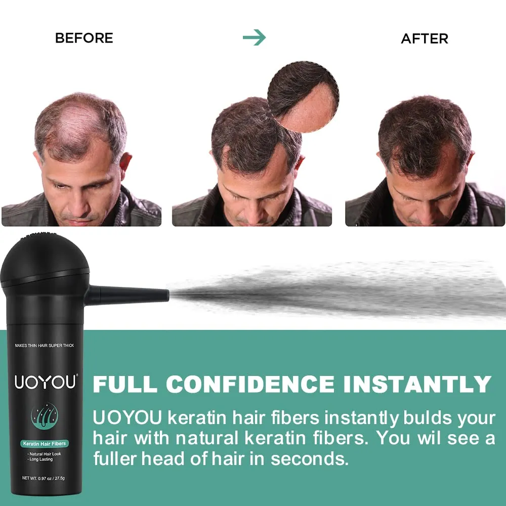BLACK Hair Fibers for Thinning Hair 27.5g Bottle with Applicator | Undetectable & Natural Keratin Hair Fibers Concealer for Hair Loss for Men and Women | Hair Building Fibres Powder [BLACK Hair Fiber]