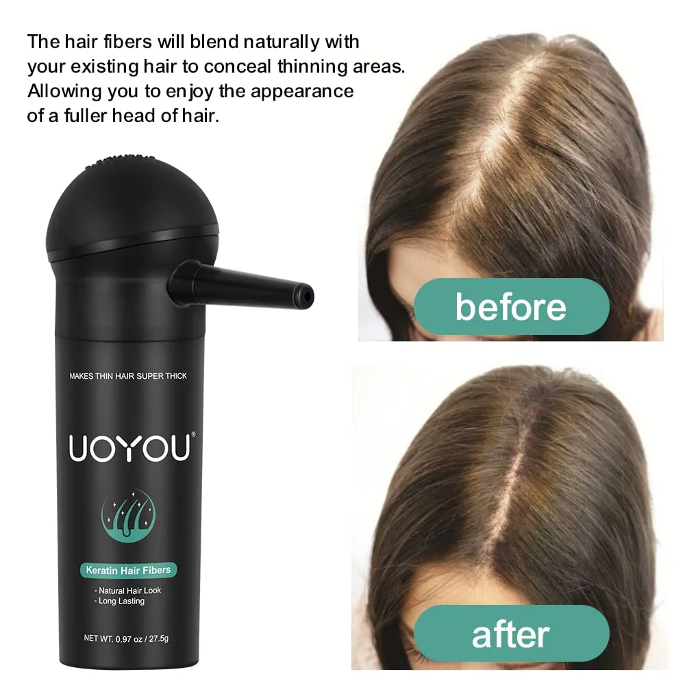 BLACK Hair Fibers for Thinning Hair 27.5g Bottle with Applicator | Undetectable & Natural Keratin Hair Fibers Concealer for Hair Loss for Men and Women | Hair Building Fibres Powder [BLACK Hair Fiber]