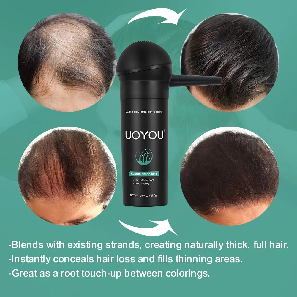 BLACK Hair Fibers for Thinning Hair 27.5g Bottle with Applicator | Undetectable & Natural Keratin Hair Fibers Concealer for Hair Loss for Men and Women | Hair Building Fibres Powder [BLACK Hair Fiber]