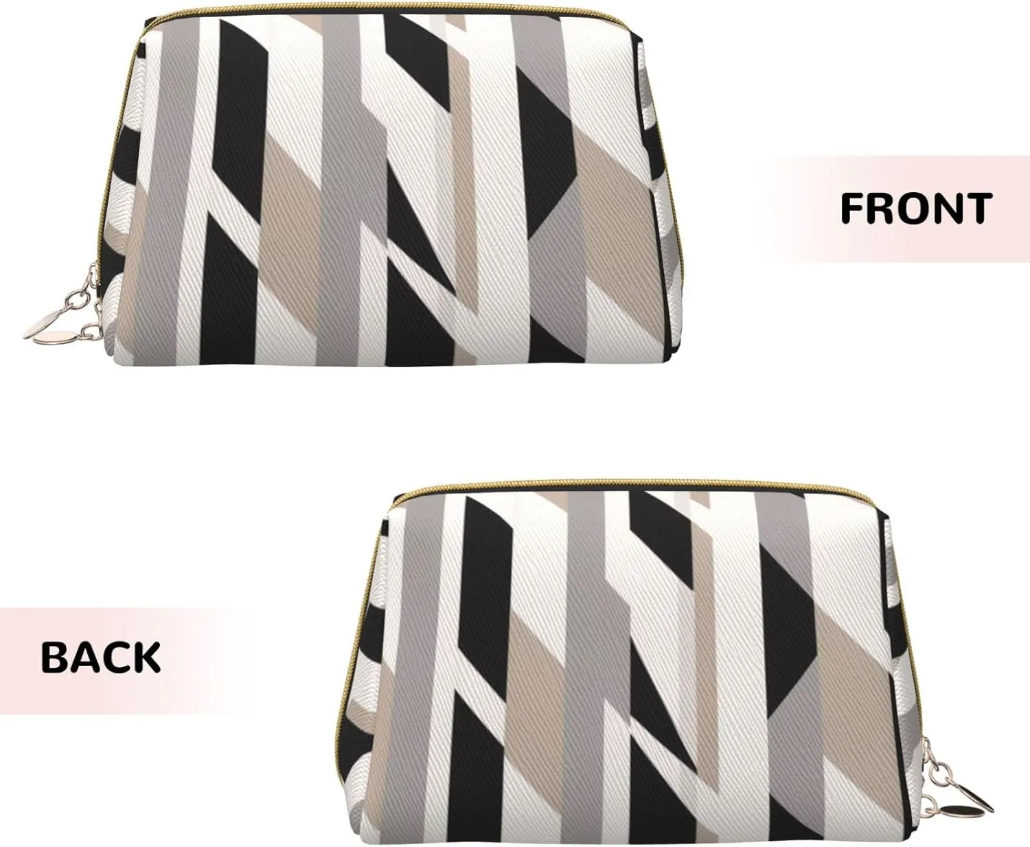 Black White Stripe Printed Small Makeup Bag,Travel Cosmetic Bag Purse with Zipper,Water-resistant Makeup Organizer Bag for Women