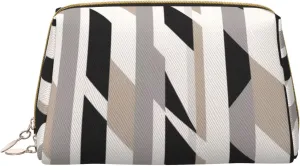 Black White Stripe Printed Small Makeup Bag,Travel Cosmetic Bag Purse with Zipper,Water-resistant Makeup Organizer Bag for Women