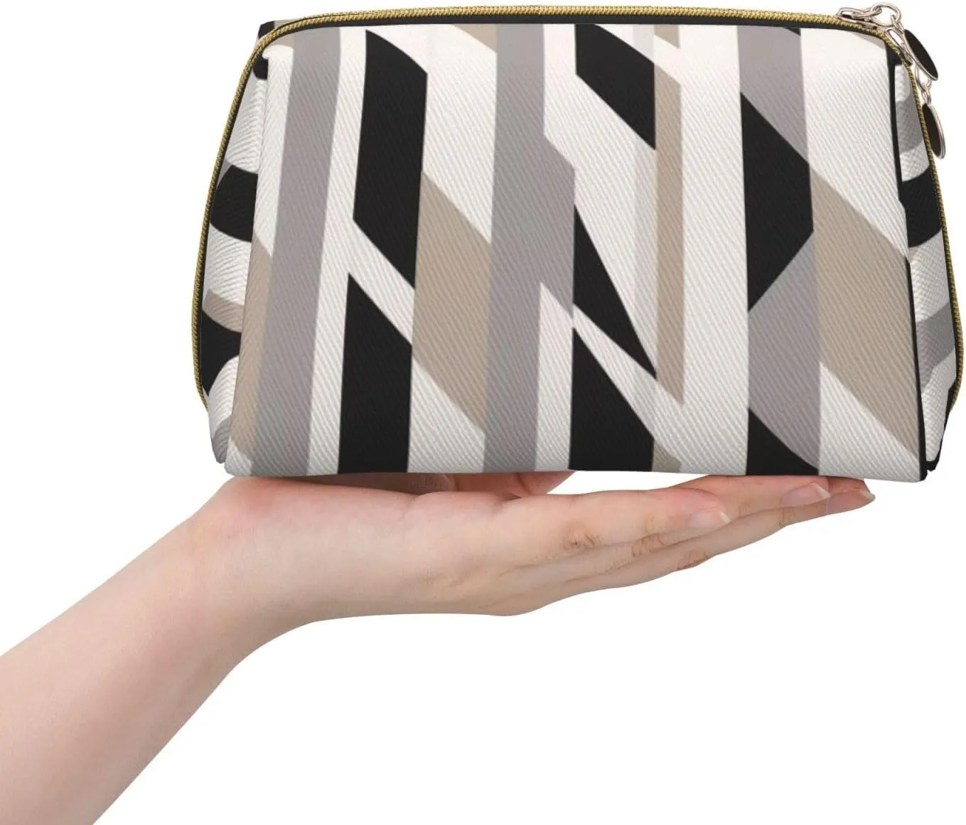 Black White Stripe Printed Small Makeup Bag,Travel Cosmetic Bag Purse with Zipper,Water-resistant Makeup Organizer Bag for Women
