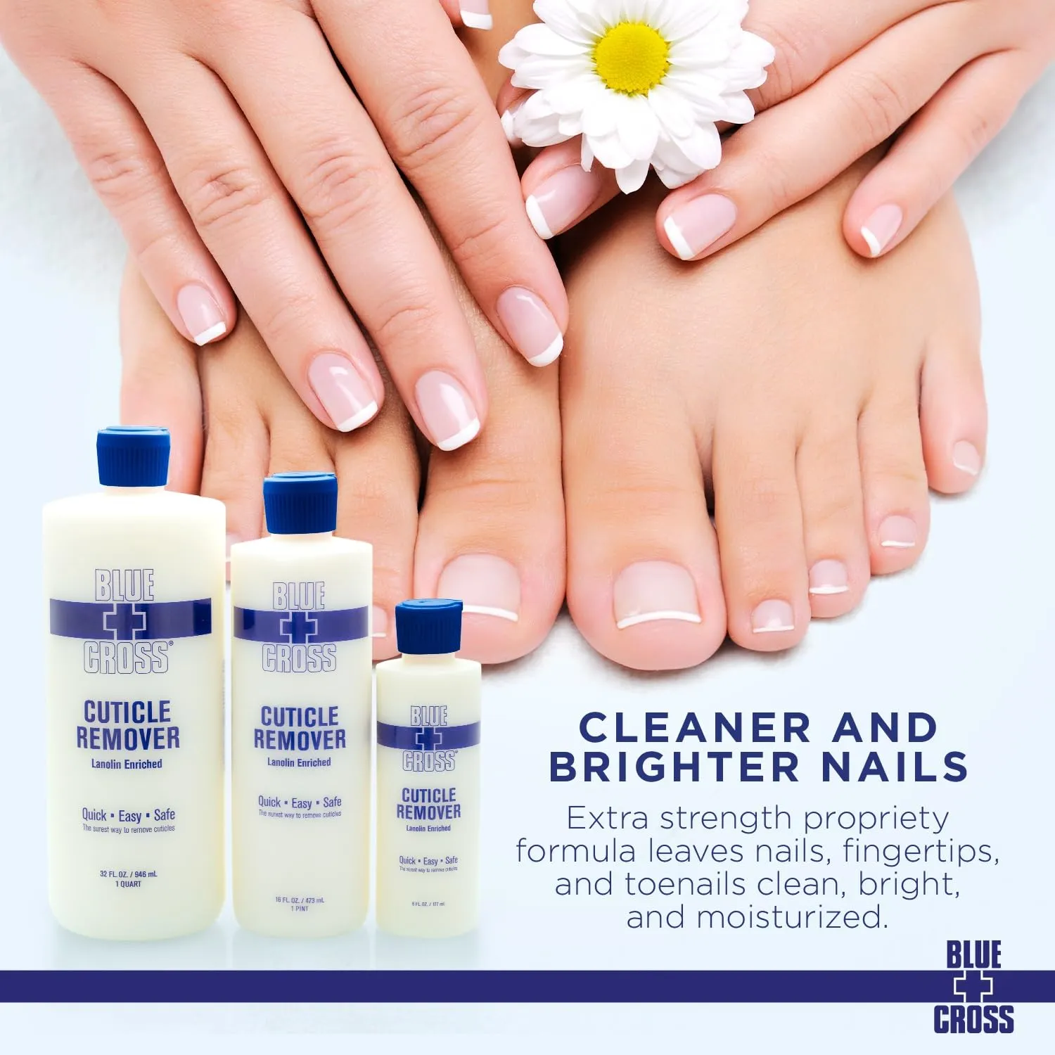 Blue Cross Cuticle Remover Liquid, Cuticle Softener for Nails, Professional Nail Care with Lanolin for Brittle Hang Nails, Hydrating, Moisturizing, Dry Cuticles, Made in USA, 32oz
