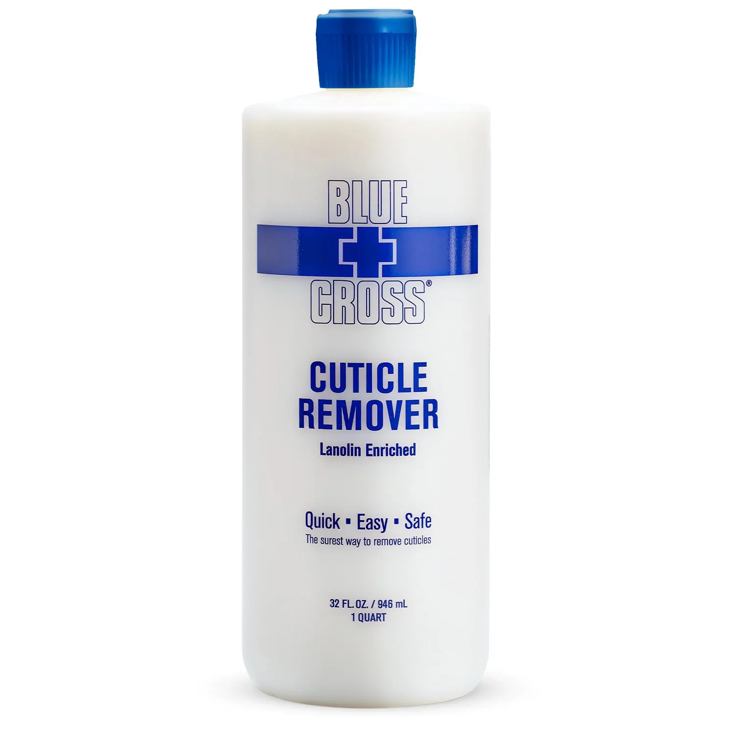 Blue Cross Cuticle Remover Liquid, Cuticle Softener for Nails, Professional Nail Care with Lanolin for Brittle Hang Nails, Hydrating, Moisturizing, Dry Cuticles, Made in USA, 32oz
