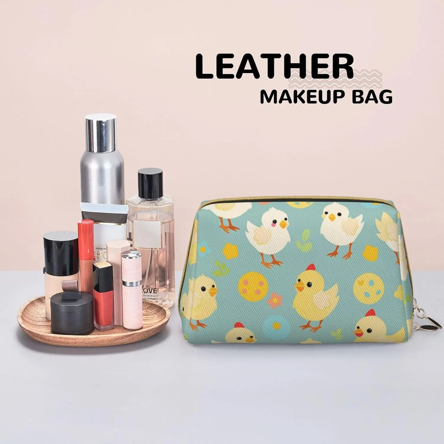 Chicken Chick Printed Small Makeup Bag,Travel Cosmetic Bag Purse with Zipper,Water-resistant Makeup Organizer Bag for Women