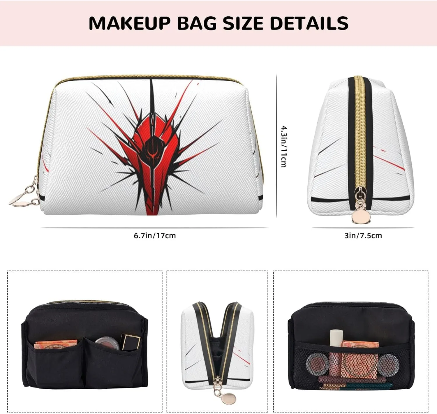 Claw Scratch Red Printed Small Makeup Bag,Travel Cosmetic Bag Purse with Zipper,Water-resistant Makeup Organizer Bag for Women