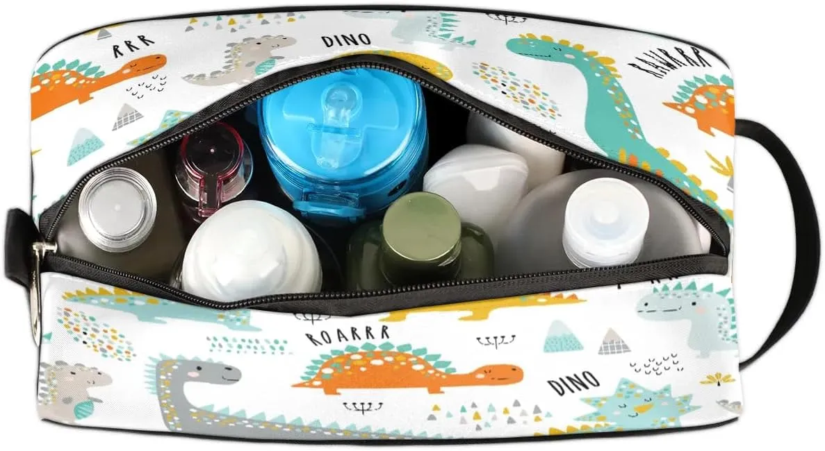 Cute Animal Dinosaurs Travel Toiletry Bag for Women Men Small Cosmetic Makeup Organizer Water Resistant Shaving Bag Portable Make Up Bag Storage Bags with Handle