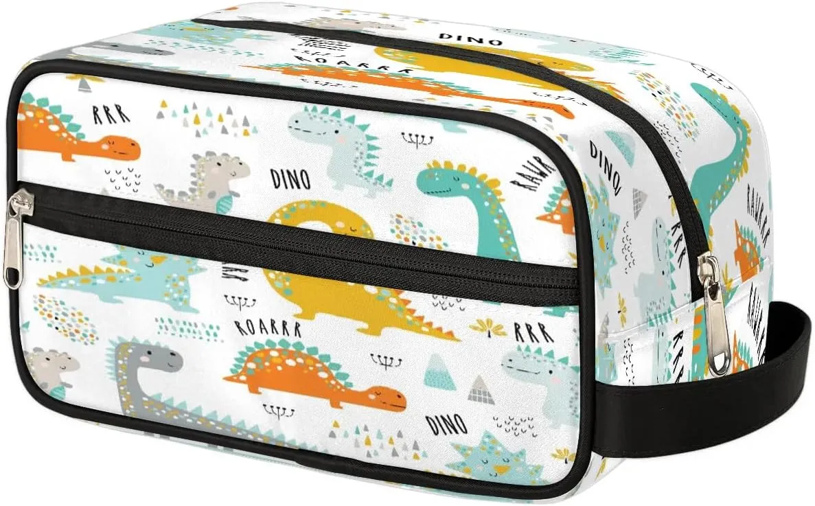 Cute Animal Dinosaurs Travel Toiletry Bag for Women Men Small Cosmetic Makeup Organizer Water Resistant Shaving Bag Portable Make Up Bag Storage Bags with Handle