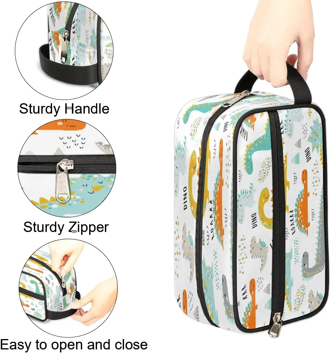 Cute Animal Dinosaurs Travel Toiletry Bag for Women Men Small Cosmetic Makeup Organizer Water Resistant Shaving Bag Portable Make Up Bag Storage Bags with Handle