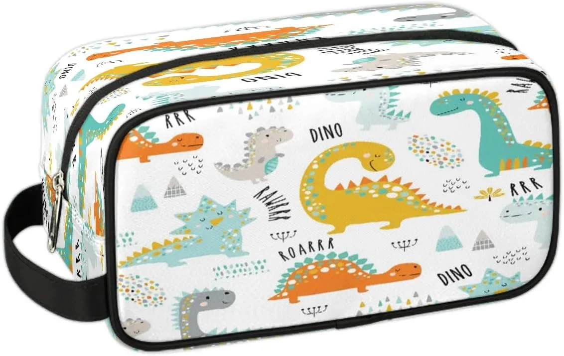 Cute Animal Dinosaurs Travel Toiletry Bag for Women Men Small Cosmetic Makeup Organizer Water Resistant Shaving Bag Portable Make Up Bag Storage Bags with Handle