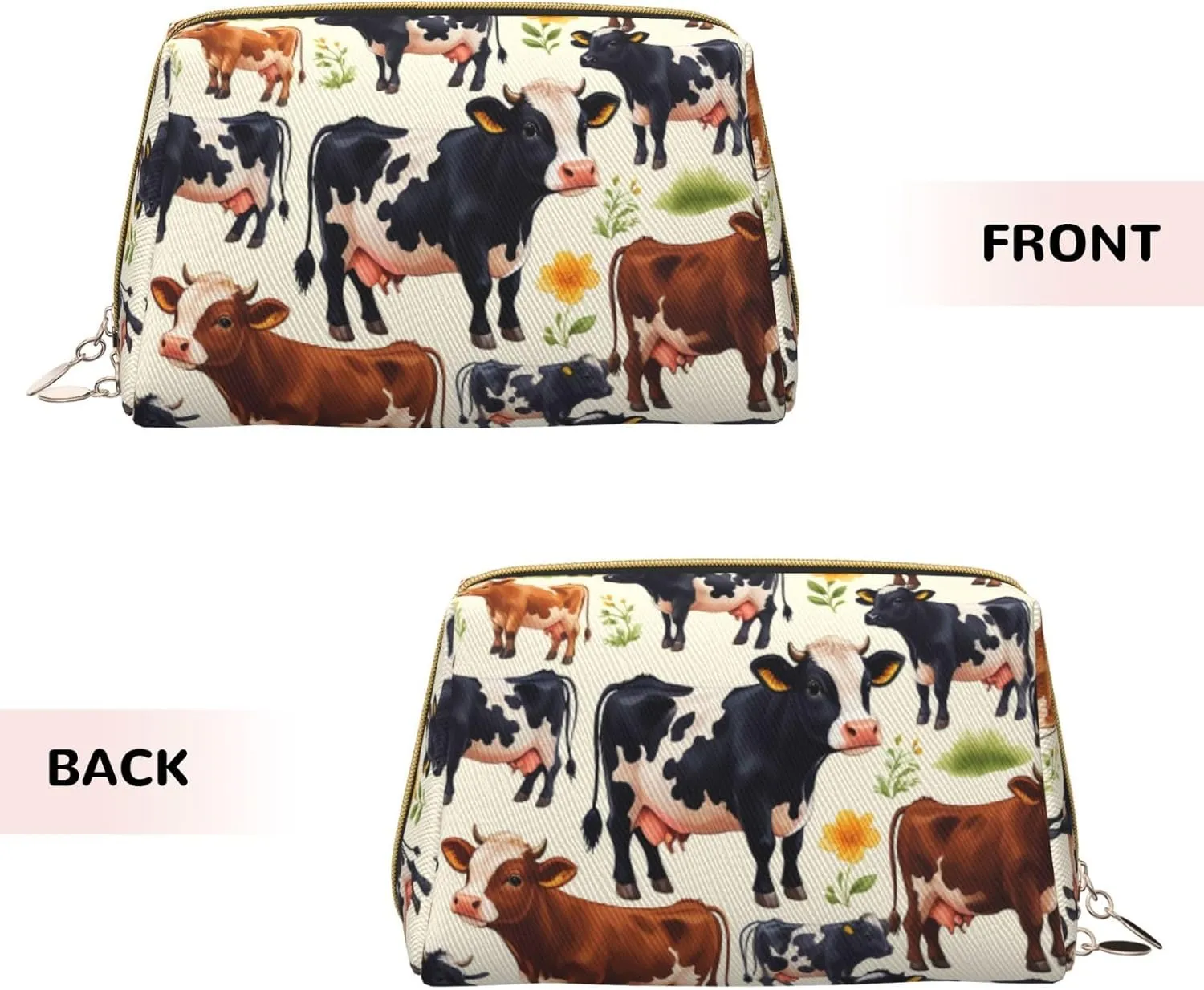 Cute Little Cow Calf Pattern Printed Small Makeup Bag,Travel Cosmetic Bag Purse with Zipper,Water-resistant Makeup Organizer Bag for Women