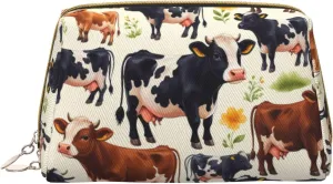 Cute Little Cow Calf Pattern Printed Small Makeup Bag,Travel Cosmetic Bag Purse with Zipper,Water-resistant Makeup Organizer Bag for Women
