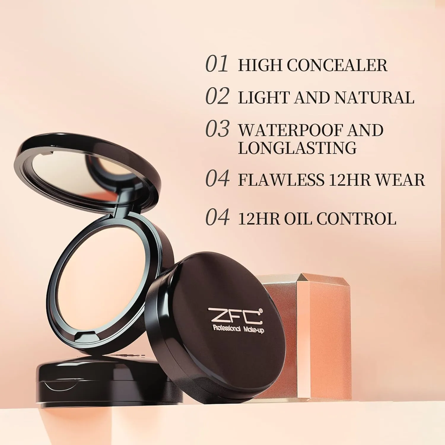 Foundation Makeup Concealer, Medium-to-Full Coverage Foundation Cream, Long Lasting Waterproof Up to 12HR Hybrid Setting Powder