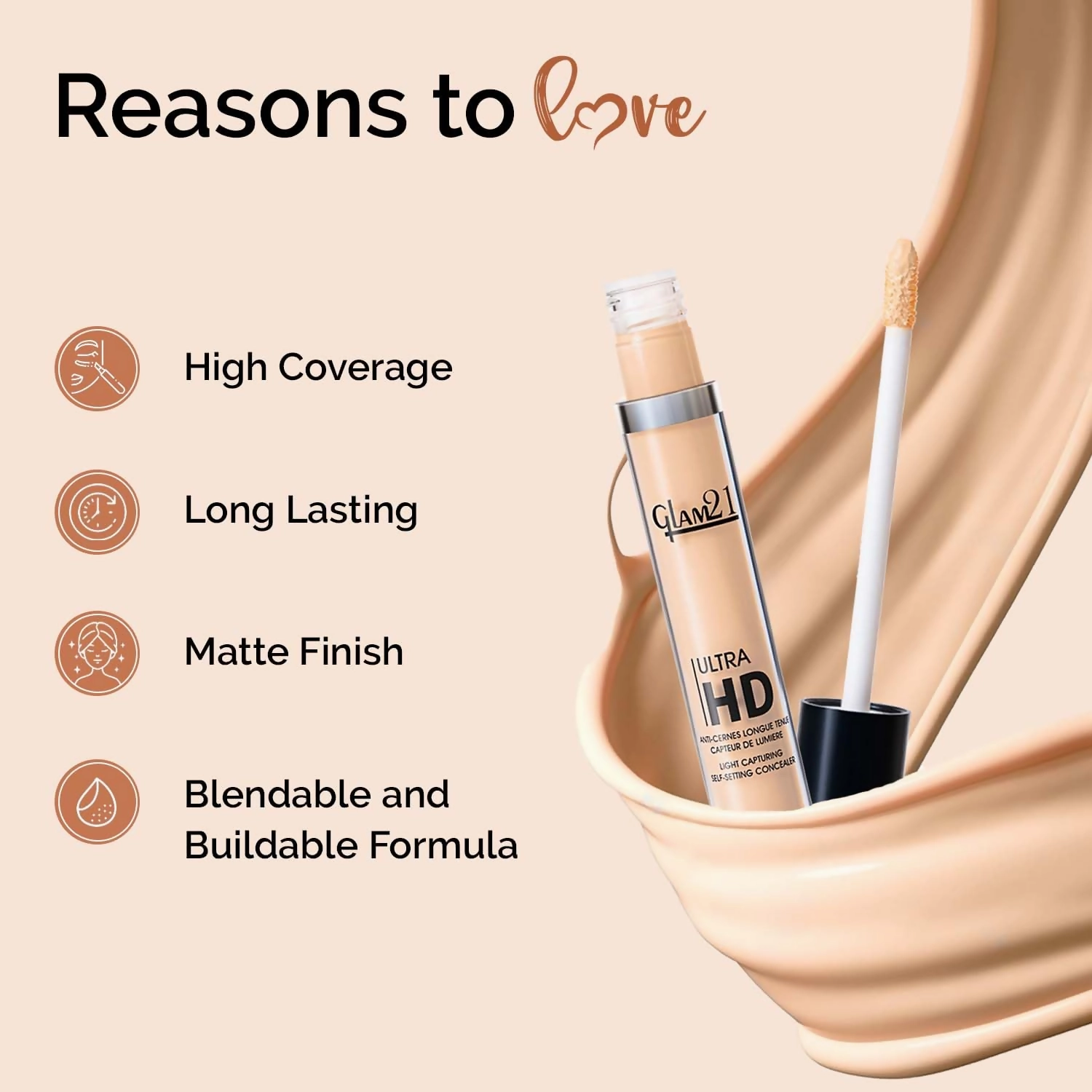 Glam21 Ultra HD Liquid Concealer for HD Finish - Green Apple