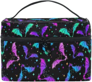 Goth Makeup Bag, Gothic Bats Halloween Luminous Makeup Organizer Bags Toiletry Bag Box Travel Cosmetic Bag Make Up Train Case for Women Teen Girl Ladies