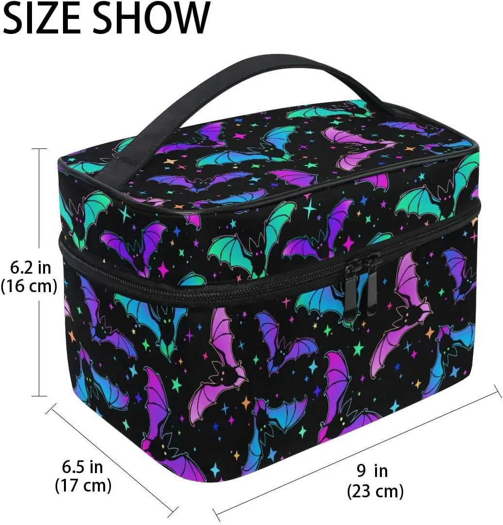 Goth Makeup Bag, Gothic Bats Halloween Luminous Makeup Organizer Bags Toiletry Bag Box Travel Cosmetic Bag Make Up Train Case for Women Teen Girl Ladies
