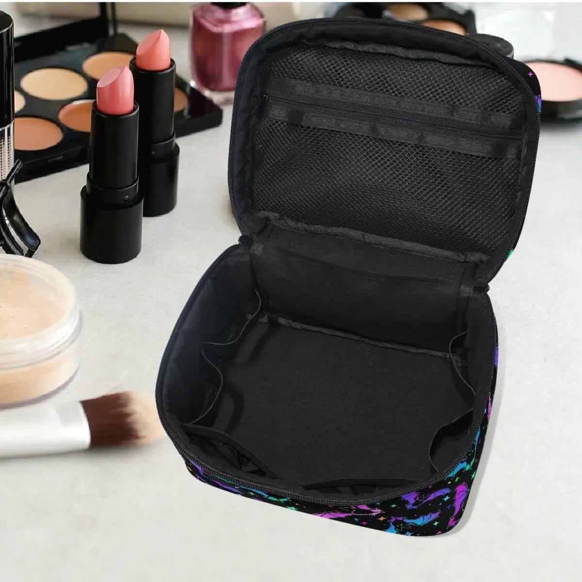Goth Makeup Bag, Gothic Bats Halloween Luminous Makeup Organizer Bags Toiletry Bag Box Travel Cosmetic Bag Make Up Train Case for Women Teen Girl Ladies