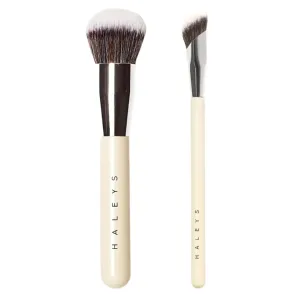 HALEYS Kabuki and Concealer Brush DUO, VEGAN   CRUELTY-FREE, Sustainable Wood, Airbrushed Finish For Creams, Liquids, Powder, Streak-free, Perfect Blending, Buffs, Blurs, Smooths with Control