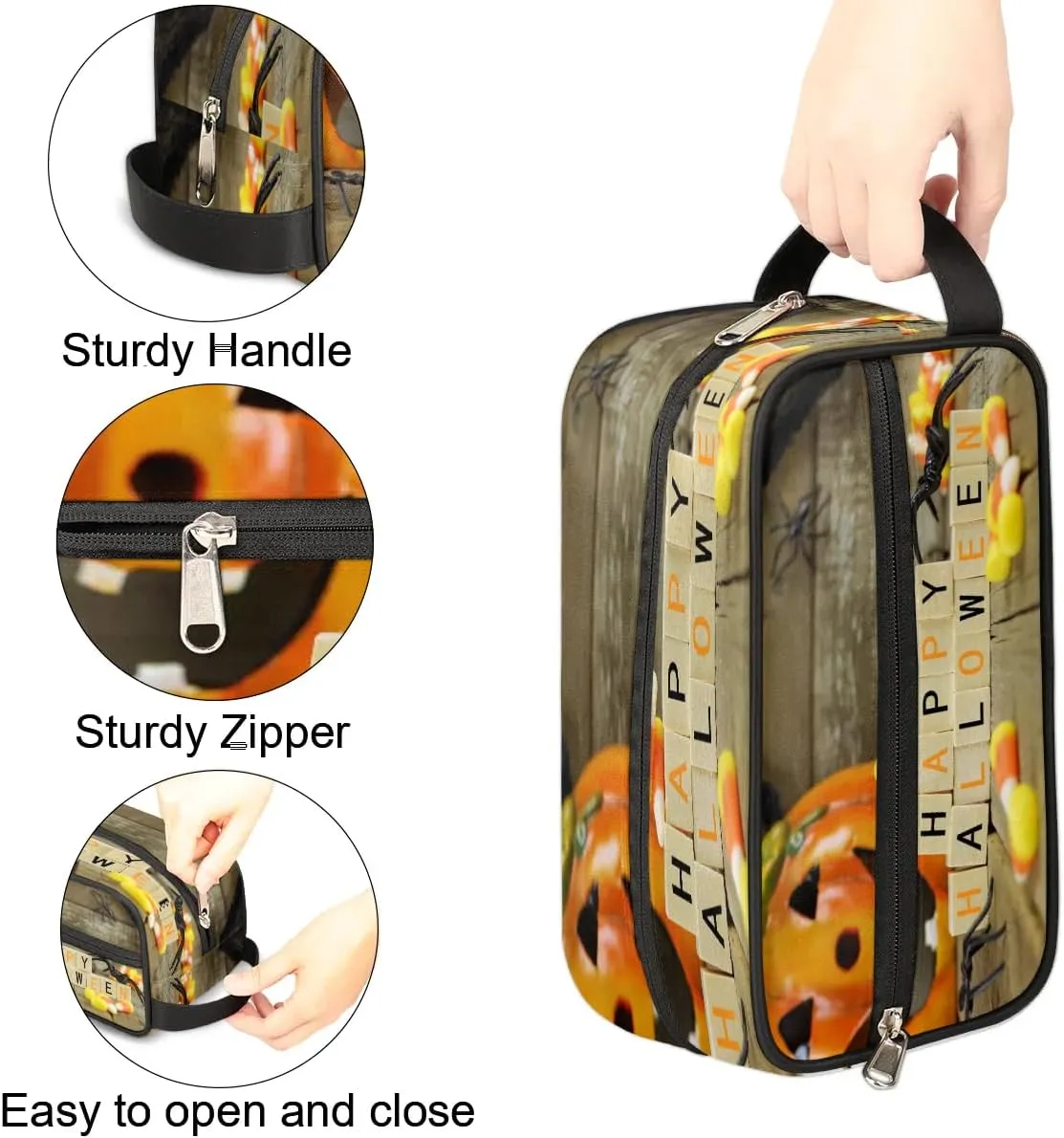 Happy Halloween Pumpkin Travel Toiletry Bag for Women Men Small Cosmetic Makeup Organizer Water Resistant Shaving Bag Portable Make Up Bag Storage Bags with Handle