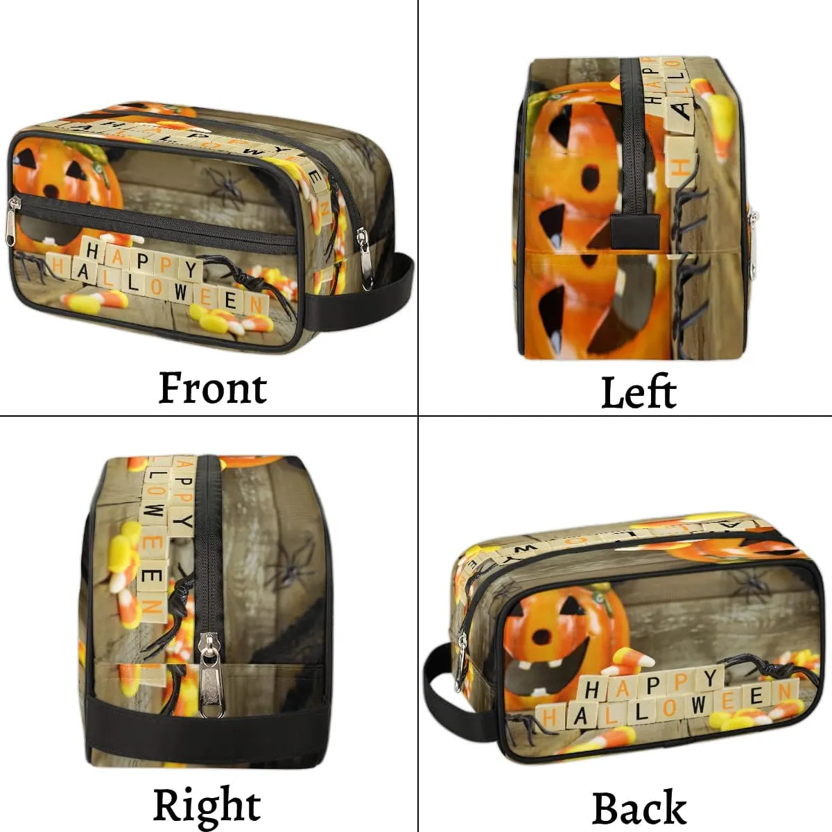Happy Halloween Pumpkin Travel Toiletry Bag for Women Men Small Cosmetic Makeup Organizer Water Resistant Shaving Bag Portable Make Up Bag Storage Bags with Handle