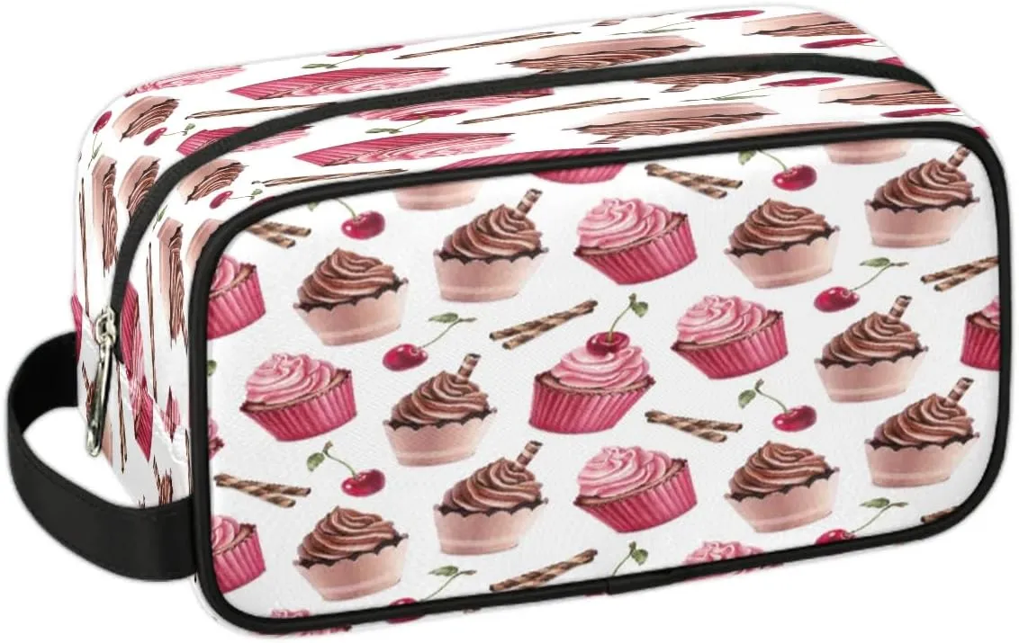 Ice Cream Cherry Travel Toiletry Bag for Women Men Small Cosmetic Makeup Organizer Water Resistant Shaving Bag Portable Make Up Bag Storage Bags with Handle