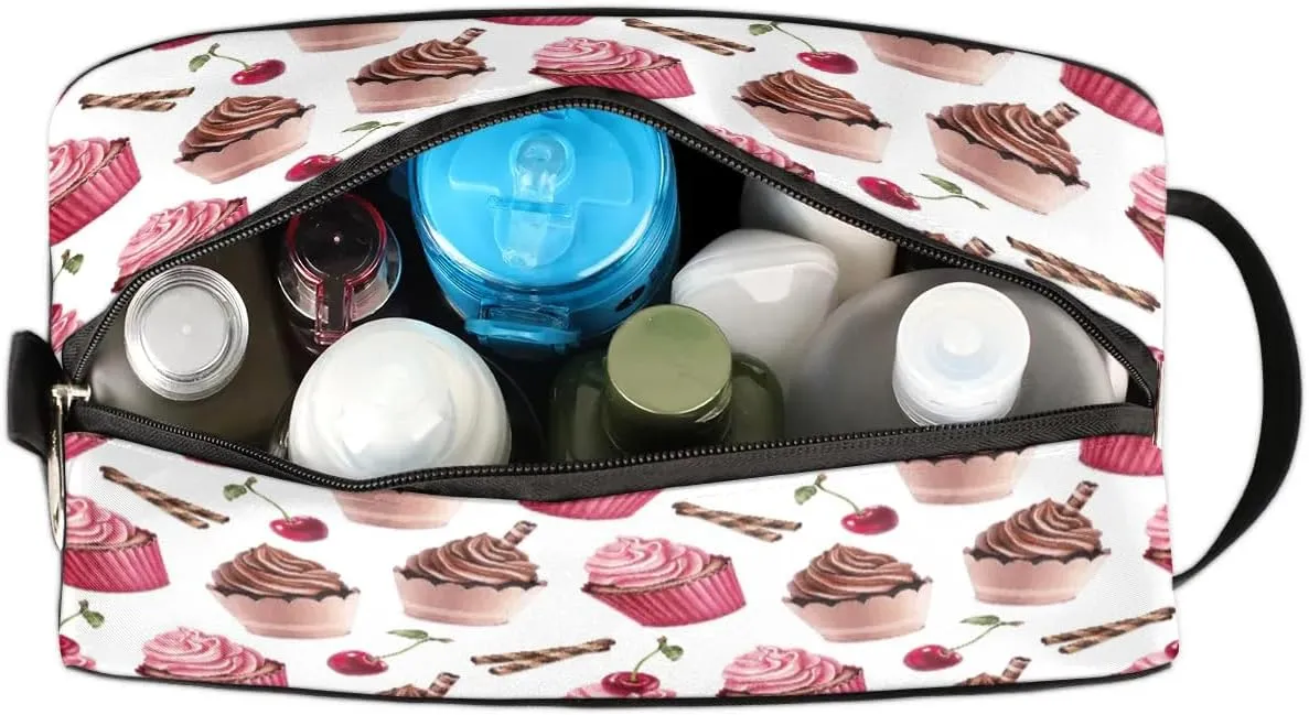 Ice Cream Cherry Travel Toiletry Bag for Women Men Small Cosmetic Makeup Organizer Water Resistant Shaving Bag Portable Make Up Bag Storage Bags with Handle