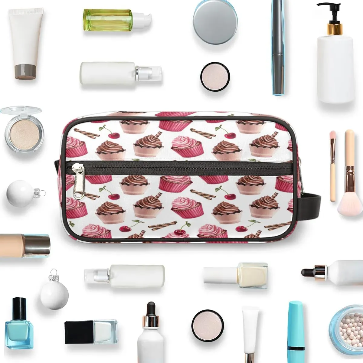 Ice Cream Cherry Travel Toiletry Bag for Women Men Small Cosmetic Makeup Organizer Water Resistant Shaving Bag Portable Make Up Bag Storage Bags with Handle