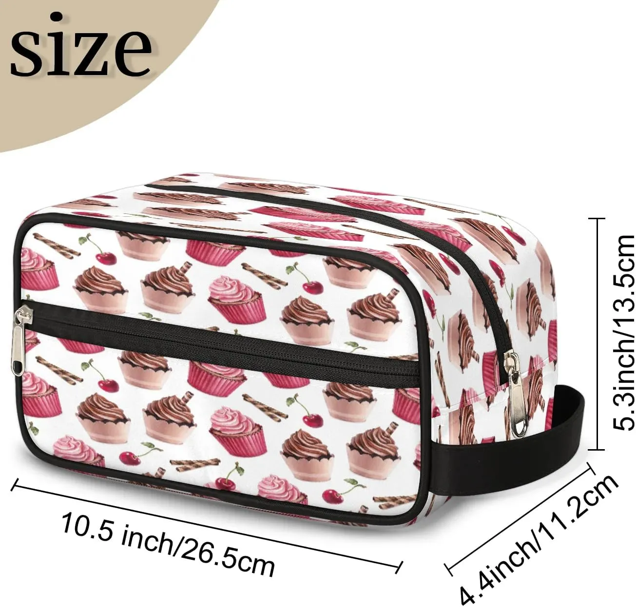 Ice Cream Cherry Travel Toiletry Bag for Women Men Small Cosmetic Makeup Organizer Water Resistant Shaving Bag Portable Make Up Bag Storage Bags with Handle