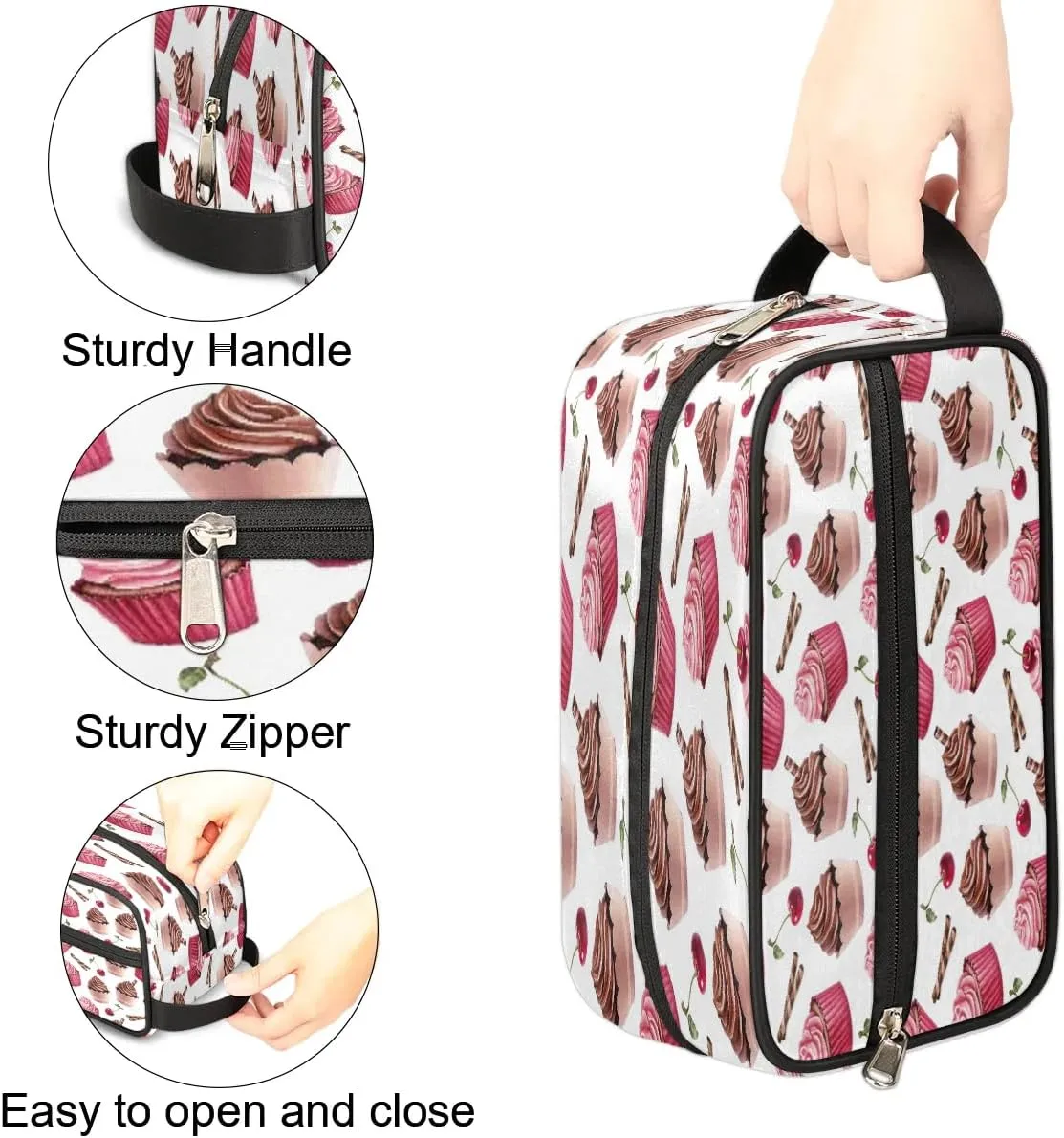 Ice Cream Cherry Travel Toiletry Bag for Women Men Small Cosmetic Makeup Organizer Water Resistant Shaving Bag Portable Make Up Bag Storage Bags with Handle