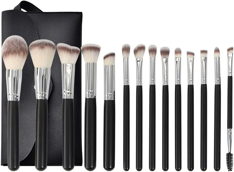 JSEIAJB 14 Pieces of Black Makeup Brush Set, Full Set of Loose Powder, high Gloss Eye Shadow Brush, Beauty Tools