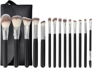 JSEIAJB 14 Pieces of Black Makeup Brush Set, Full Set of Loose Powder, high Gloss Eye Shadow Brush, Beauty Tools