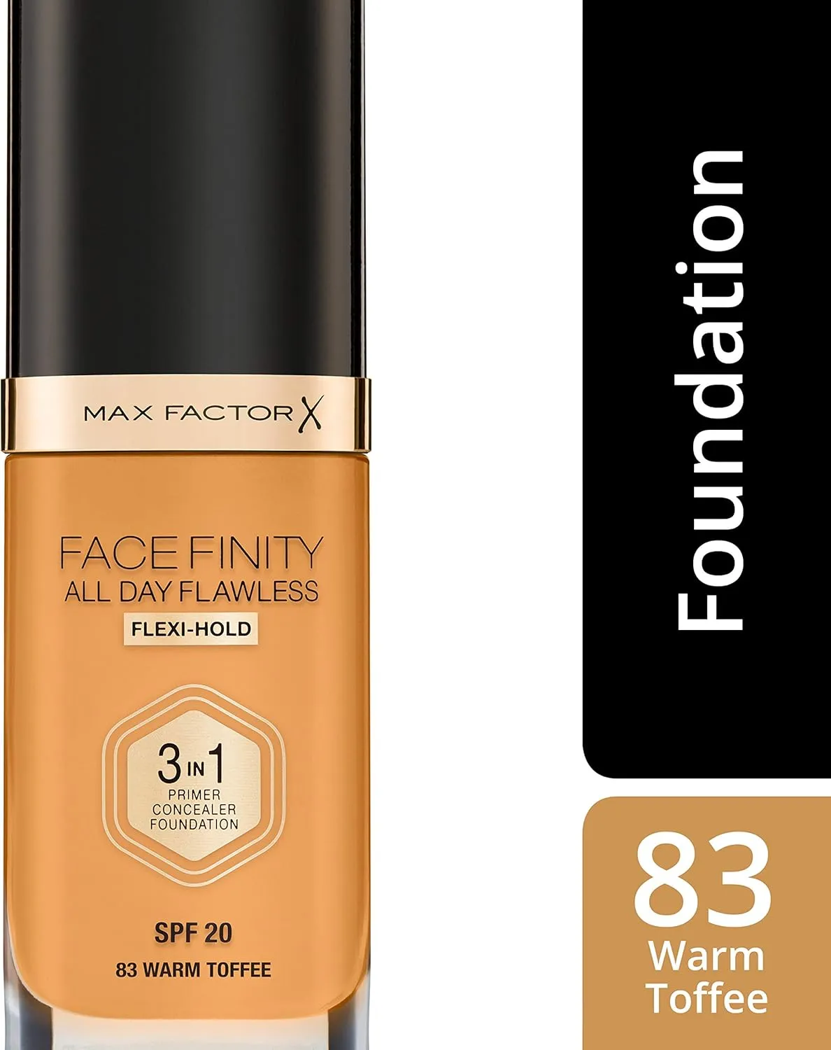 Max Factor Facefinity 3-in-1 All Day Flawless Liquid Foundation, SPF 20-83 Warm Toffee, 30 ml